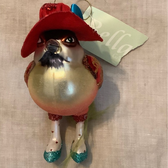 NWT Glass Blown Bird Christmas Ornament real tail feathers fabric hat - Picture 5 of 5